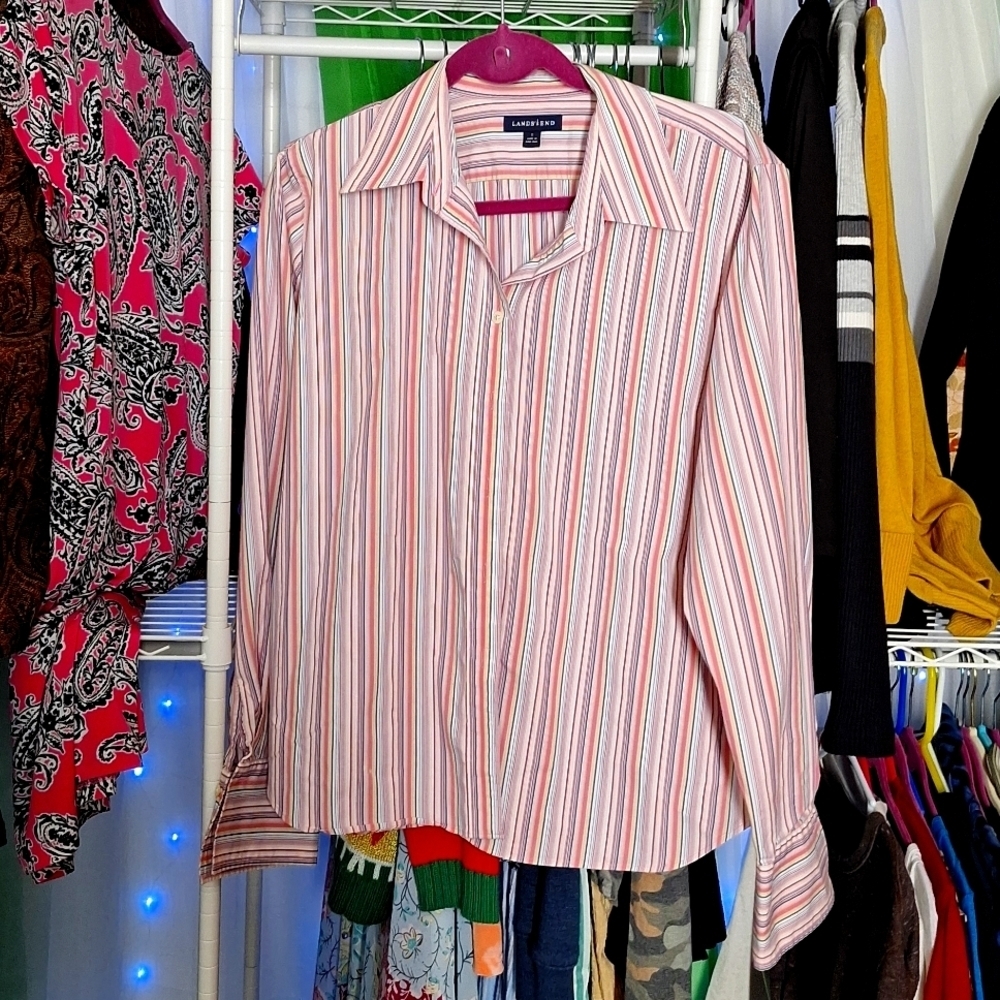 LANDS END STRIPED BUTTON DOWN TOP SIZE 16